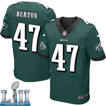 Mens Nike Philadelphia Eagles Super Bowl LII 47 Trey Burton Elite Midnight Green Team Color NFL Jersey