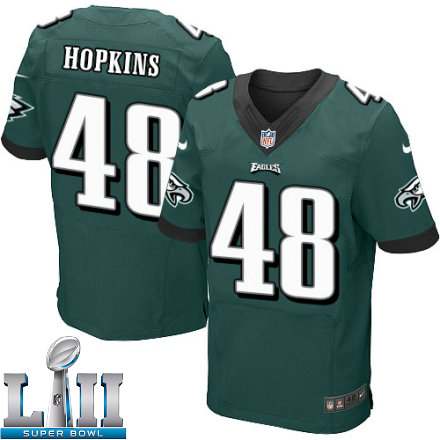 Mens Nike Philadelphia Eagles Super Bowl LII 48 Wes Hopkins Elite Midnight Green Team Color NFL Jersey