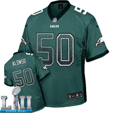 Mens Nike Philadelphia Eagles Super Bowl LII 50 Kiko Alonso Elite Midnight Green Drift Fashion NFL Jersey