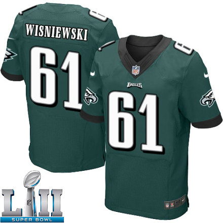 Mens Nike Philadelphia Eagles Super Bowl LII 61 Stefen Wisniewski Elite Midnight Green Team Color NFL Jersey