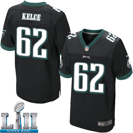 Mens Nike Philadelphia Eagles Super Bowl LII 62 Jason Kelce Elite Black Alternate NFL Jersey