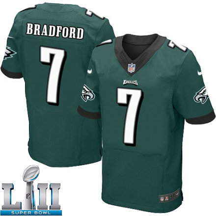 Mens Nike Philadelphia Eagles Super Bowl LII 7 Sam Bradford Elite Midnight Green Team Color NFL Jersey