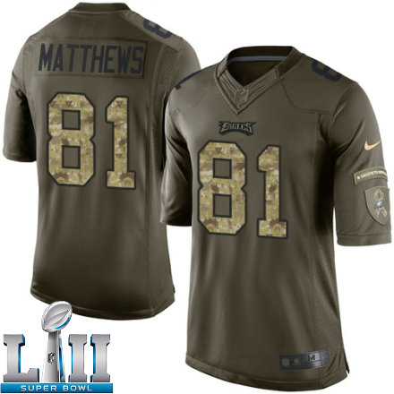 Mens Nike Philadelphia Eagles Super Bowl LII 81 Jordan Matthews Elite Green Salute to Service NFL Jersey