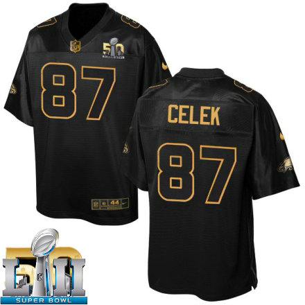 Mens Nike Philadelphia Eagles Super Bowl LII 87 Brent Celek Elite Black Pro Line Gold Collection NFL Jersey