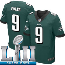 Mens Nike Philadelphia Eagles Super Bowl LII 9 Nick Foles Elite Midnight Green Team Color NFL Jersey