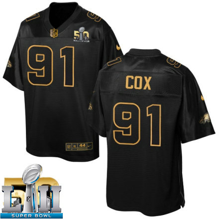 Mens Nike Philadelphia Eagles Super Bowl LII 91 Fletcher Cox Elite Black Pro Line Gold Collection NFL Jersey