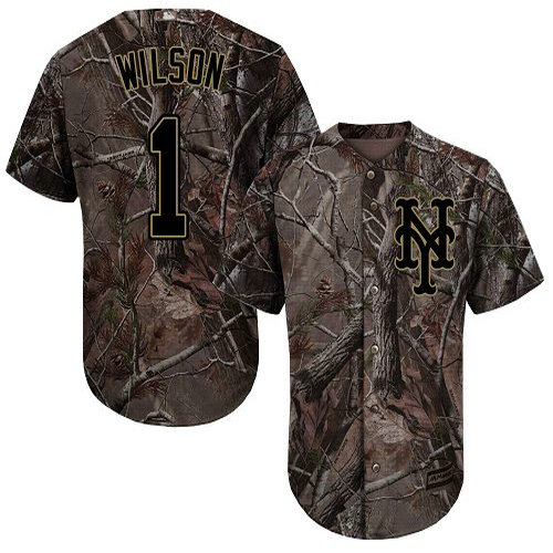 Mets #1 Mookie Wilson Camo Realtree Collection Cool Base Stitched Youth Baseball Jersey