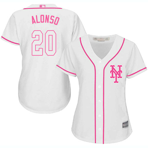 Mets #20 Pete Alonso White Pink Fashion Women's Stitched Baseball Jersey