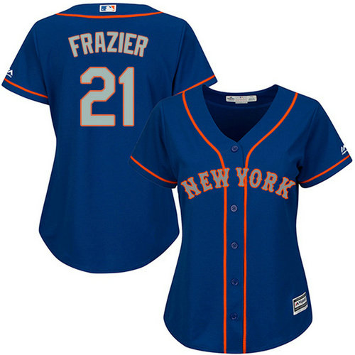 Mets #21 Todd Frazier Blue(Grey NO.) Alternate Women's Stitched MLB Jersey_1