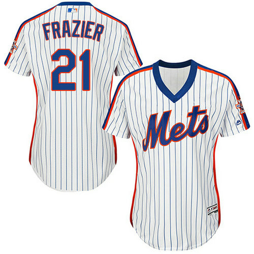Mets #21 Todd Frazier White(Blue Strip) Alternate Women's Stitched MLB Jersey_1