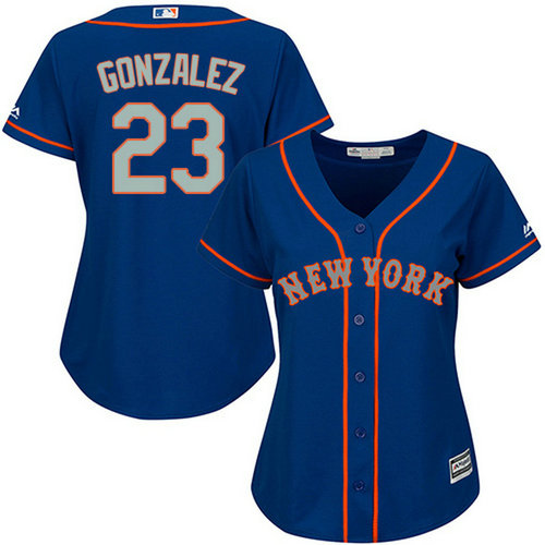 Mets #23 Adrian Gonzalez Blue(Grey NO.) Alternate Women's Stitched MLB Jersey_1