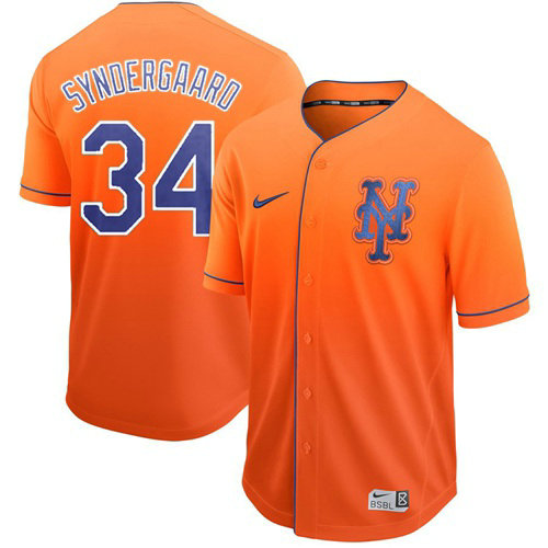 Mets #34 Noah Syndergaard Orange Fade Authentic Stitched Baseball Jersey