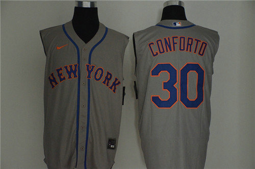 Mets 30 Michael Conforto Gray Nike Cool Base Sleeveless Jersey1