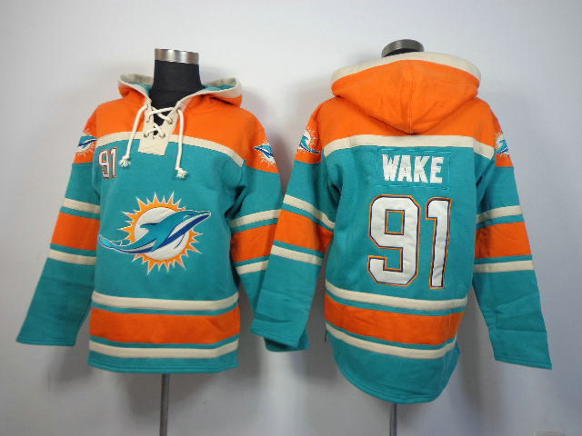 Miami Dolphins 91 Cameron Wake Lace-Up NFL Jersey Hoodies