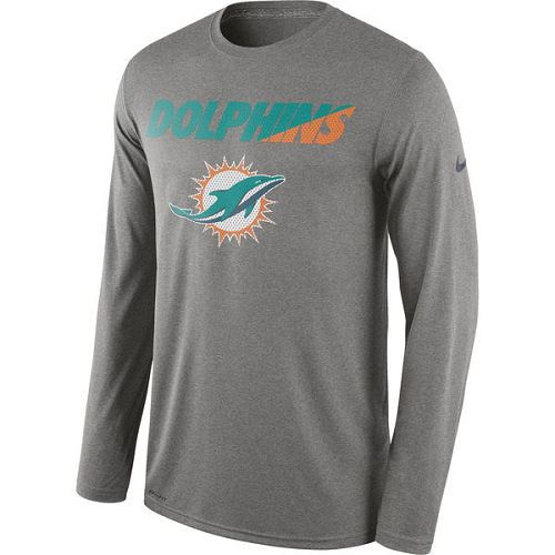 Miami Dolphins Nike Heather Gray Legend Staff Practice Long Sleeves Performance T-Shirt