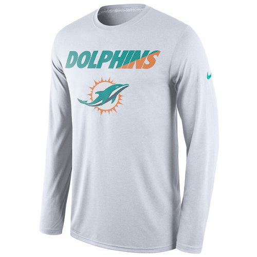 Miami Dolphins Nike White Legend Staff Practice Long Sleeves Performance T-Shirt