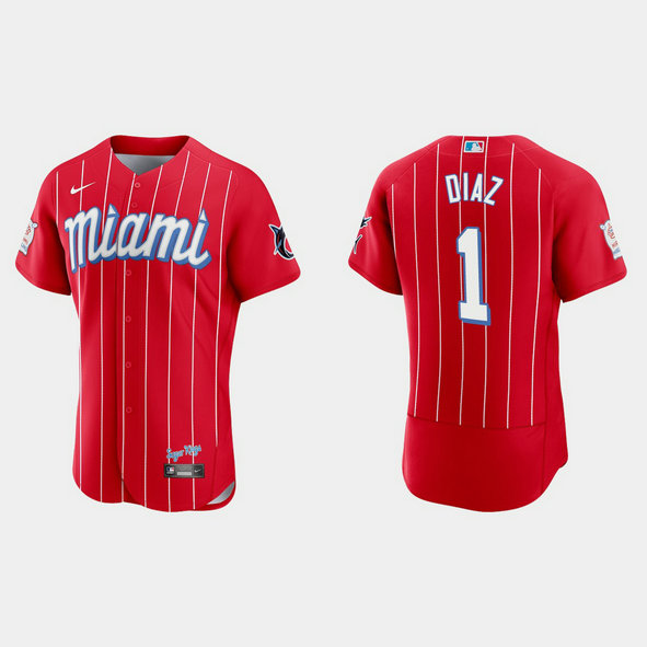 Miami Marlins #1 Isan Diaz Men's Nike 2021 City Connect Authentic MLB Jersey Red