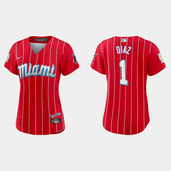 Miami Marlins #1 Isan Diaz Women's Nike 2021 City Connect Authentic MLB Jersey Red