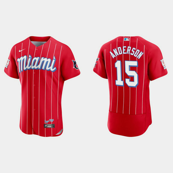 Miami Marlins #15 Brian Anderson Men's Nike 2021 City Connect Authentic MLB Jersey Red