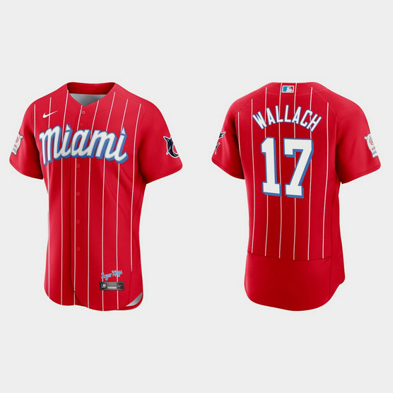 Miami Marlins #17 Chad Wallach Men's Nike 2021 City Connect Authentic MLB Jersey Red