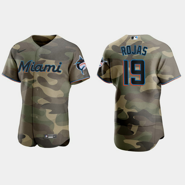 Miami Marlins #19 Miguel Rojas Men's Nike 2021 Armed Forces Day Authentic MLB Jersey -Camo