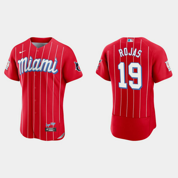 Miami Marlins #19 Miguel Rojas Men's Nike 2021 City Connect Authentic MLB Jersey Red