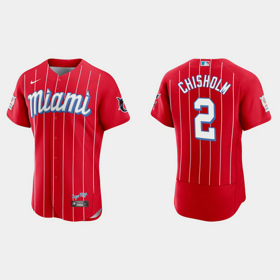 Miami Marlins #2 Jazz Chisholm Men's Nike 2021 City Connect Authentic MLB Jersey Red