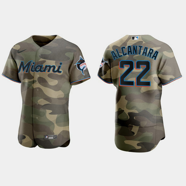 Miami Marlins #22 Sandy Alcantara Men's Nike 2021 Armed Forces Day Authentic MLB Jersey -Camo