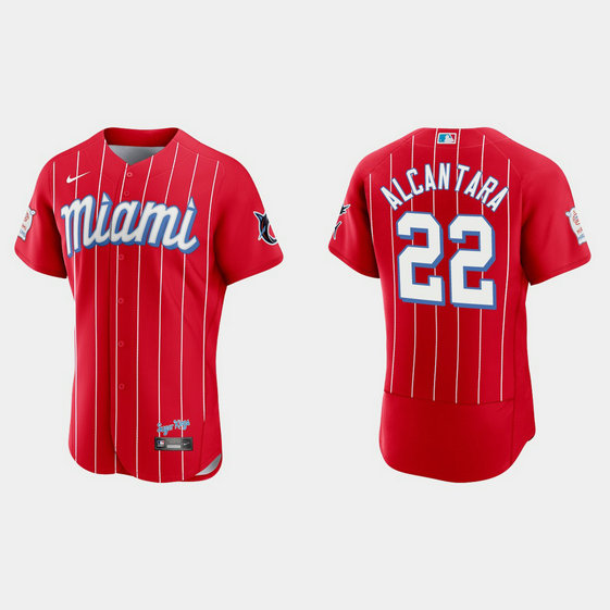 Miami Marlins #22 Sandy Alcantara Men's Nike 2021 City Connect Authentic MLB Jersey Red