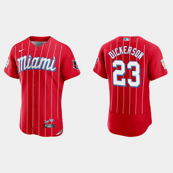 Miami Marlins #23 Corey Dickerson Men's Nike 2021 City Connect Authentic MLB Jersey Red