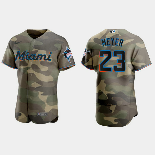 Miami Marlins #23 Max Meyer Men's Nike 2021 Armed Forces Day Authentic MLB Jersey -Camo