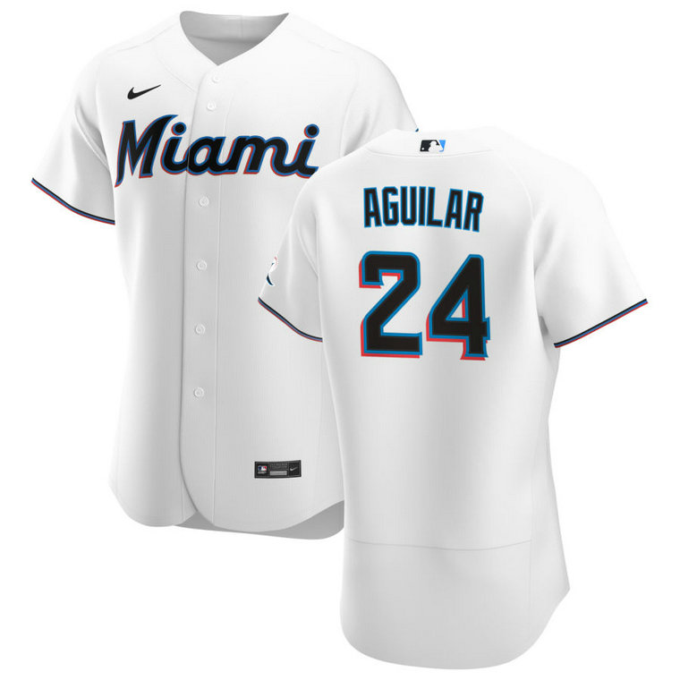 Miami Marlins #24 Jesus Aguilar Men's Nike White Home 2020 Authentic Player MLB Jersey