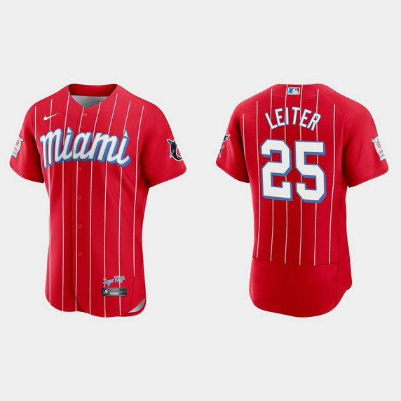 Miami Marlins #25 Al Leiter Men's Nike 2021 City Connect Authentic MLB Jersey Red