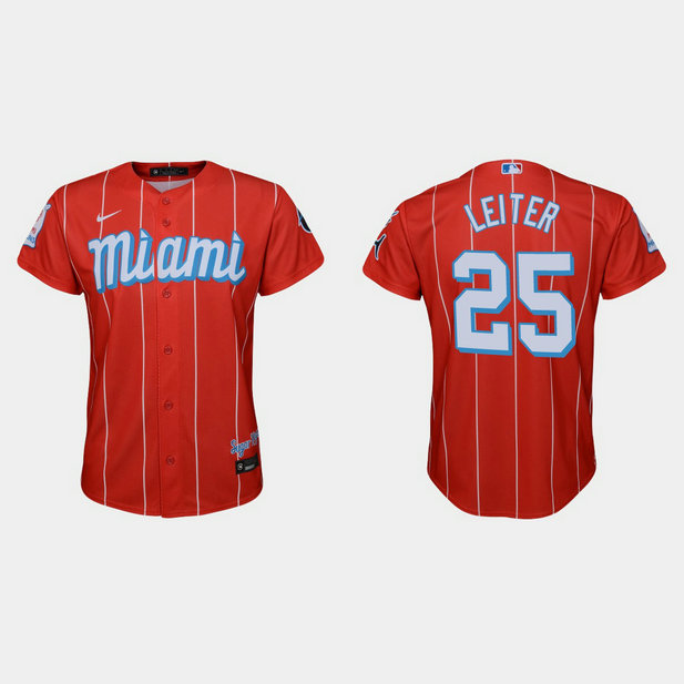 Miami Marlins #25 Al Leiter Youth Nike 2021 City Connect Authentic MLB Jersey Red