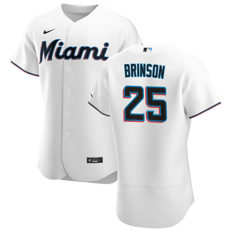 Miami Marlins #25 Lewis Brinson Men's Nike White Home 2020 Authentic Player MLB Jersey