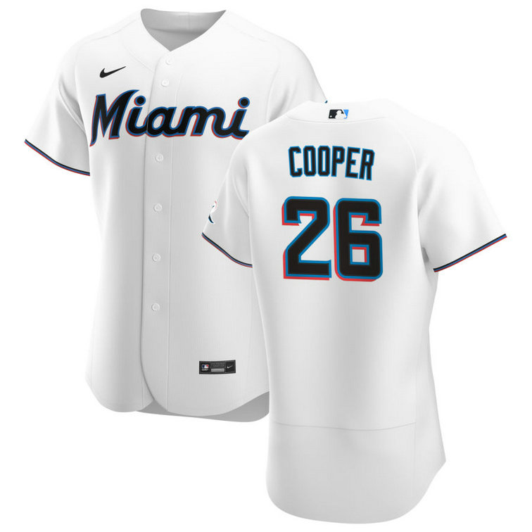 Miami Marlins #26 Garrett Cooper Men's Nike White Home 2020 Authentic Player MLB Jersey