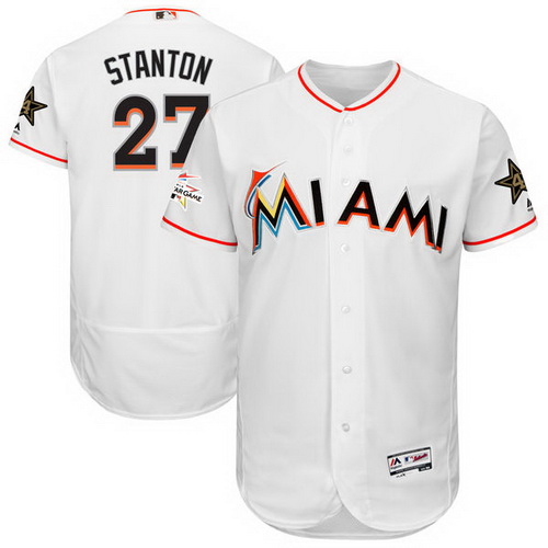 Miami Marlins #27 Giancarlo Stanton Majestic White 2017 MLB All-Star Game Worn FlexBase Jersey