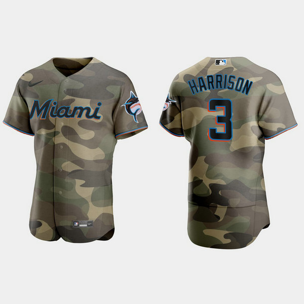 Miami Marlins #3 Monte Harrison Men's Nike 2021 Armed Forces Day Authentic MLB Jersey -Camo