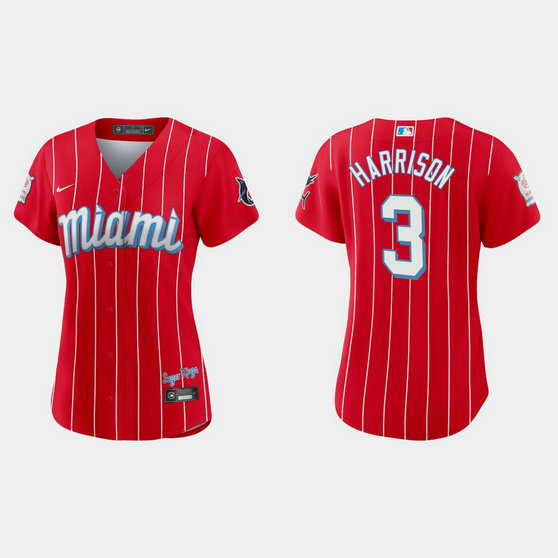 Miami Marlins #3 Monte Harrison Women's Nike 2021 City Connect Authentic MLB Jersey Red