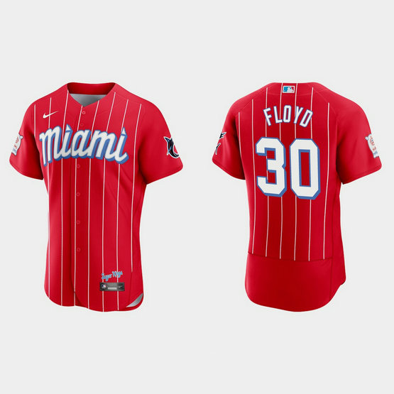 Miami Marlins #30 Cliff Floyd Men's Nike 2021 City Connect Authentic MLB Jersey Red