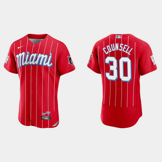 Miami Marlins #30 Craig Counsell Men's Nike 2021 City Connect Authentic MLB Jersey Red
