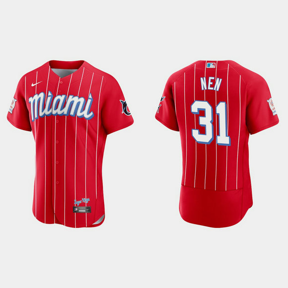 Miami Marlins #31 Robb Nen Men's Nike 2021 City Connect Authentic MLB Jersey Red