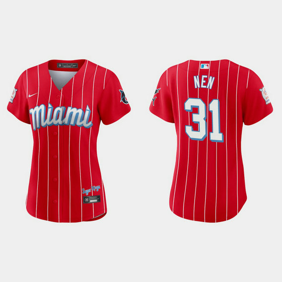 Miami Marlins #31 Robb Nen Women's Nike 2021 City Connect Authentic MLB Jersey Red