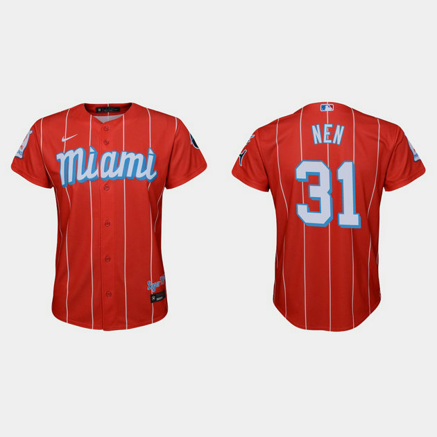 Miami Marlins #31 Robb Nen Youth Nike 2021 City Connect Authentic MLB Jersey Red