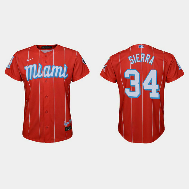 Miami Marlins #34 Magneuris Sierra Youth Nike 2021 City Connect Authentic MLB Jersey Red