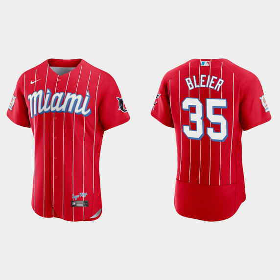 Miami Marlins #35 Richard Bleier Men's Nike 2021 City Connect Authentic MLB Jersey Red