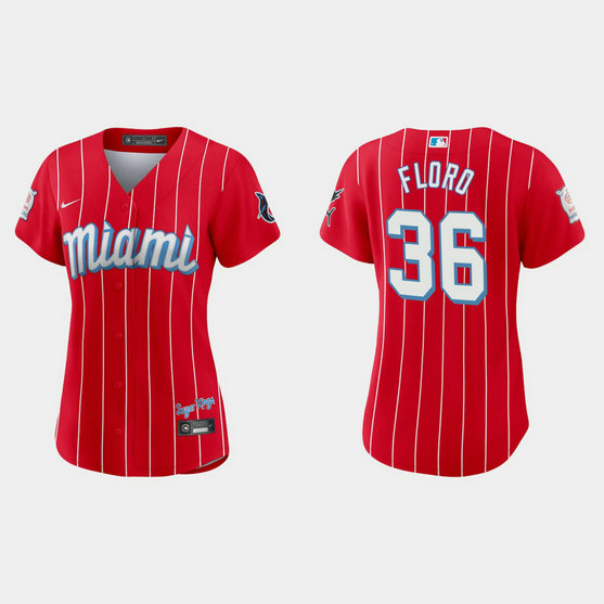 Miami Marlins #36 Dylan Floro Women's Nike 2021 City Connect Authentic MLB Jersey Red