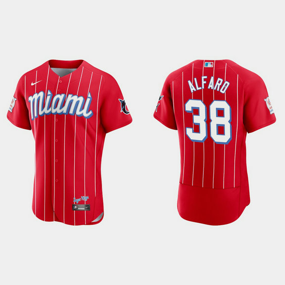 Miami Marlins #38 Jorge Alfaro Men's Nike 2021 City Connect Authentic MLB Jersey Red
