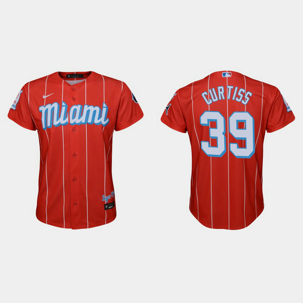 Miami Marlins #39 John Curtiss Youth Nike 2021 City Connect Authentic MLB Jersey Red