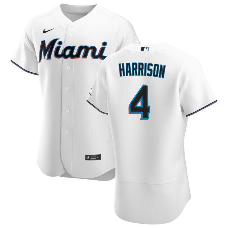 Miami Marlins #4 Monte Harrison Men's Nike White Home 2020 Authentic Player MLB Jersey